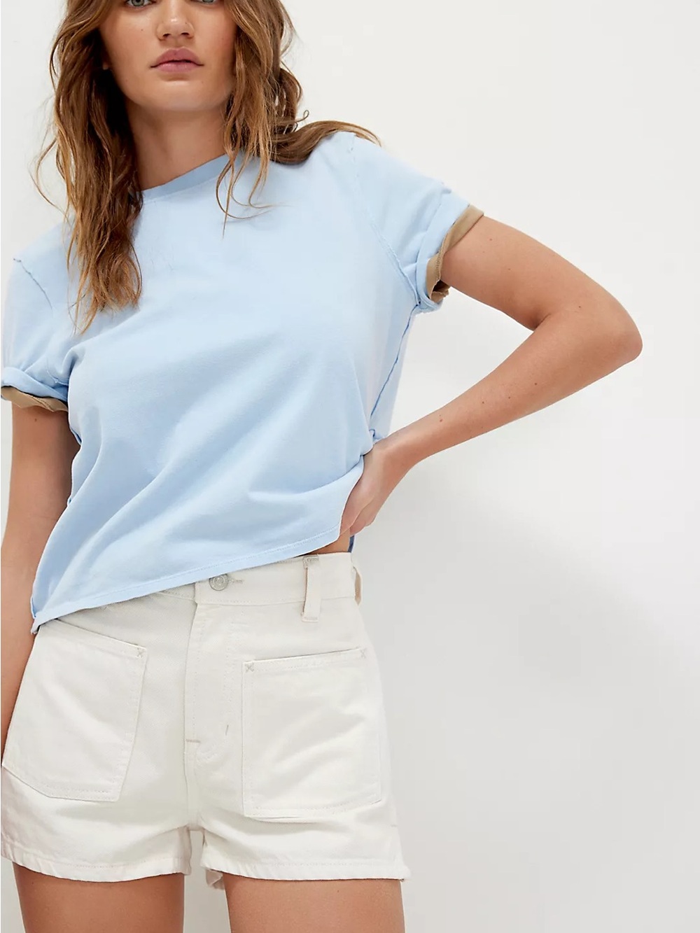 Free People Cream High-Rise Jean Shorts
